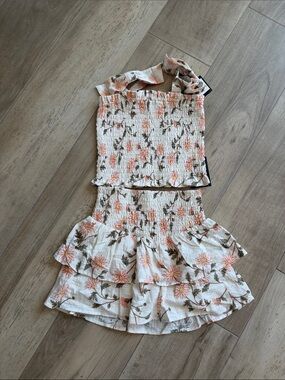 art class Cream Floral Smocked Two-Piece Set with Pink Flowers